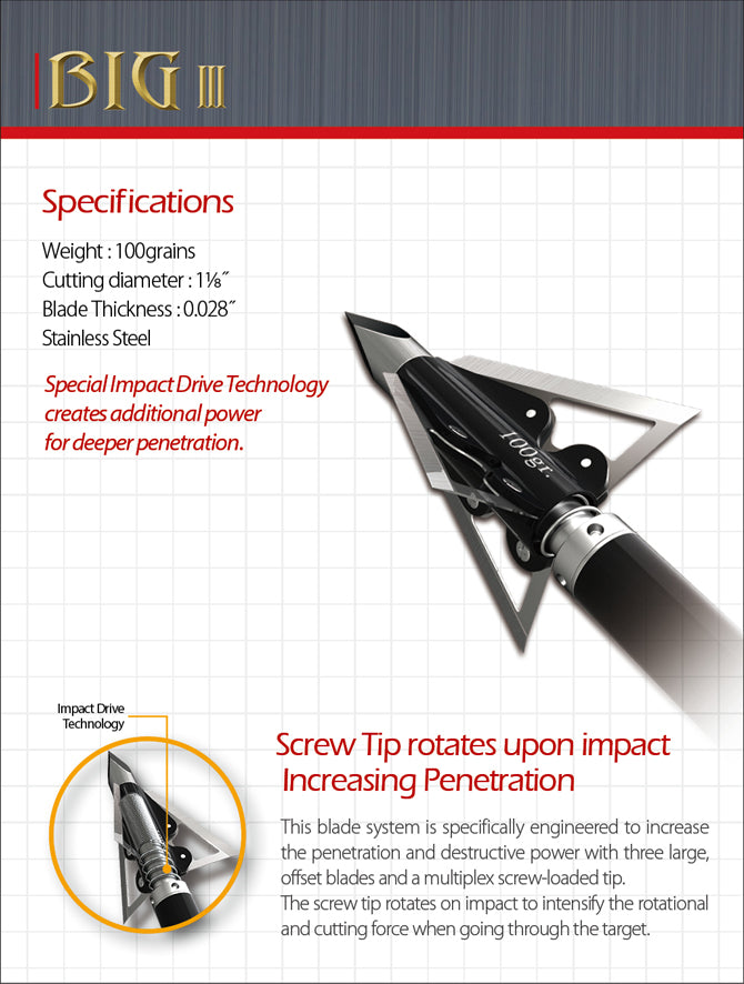 REXPID BIG III |Fixed 100 Gr Broadheads - Unmatched Precision & Power
