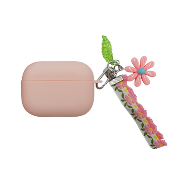Pink Airpods Pro Protective Case Cover (TPU) for Apple with Pink Flower Keychain