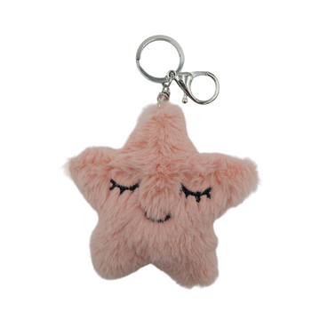 Starfish Faux Fur Fluffy Pom Pom Drop Keychain / Key Ring Accessories for Luggage, Car Keys, Handbags, Wallets, Airpods