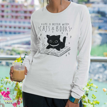 PeppermintOne Life is Better with Cats and Books Long Sleeve T-Shirt