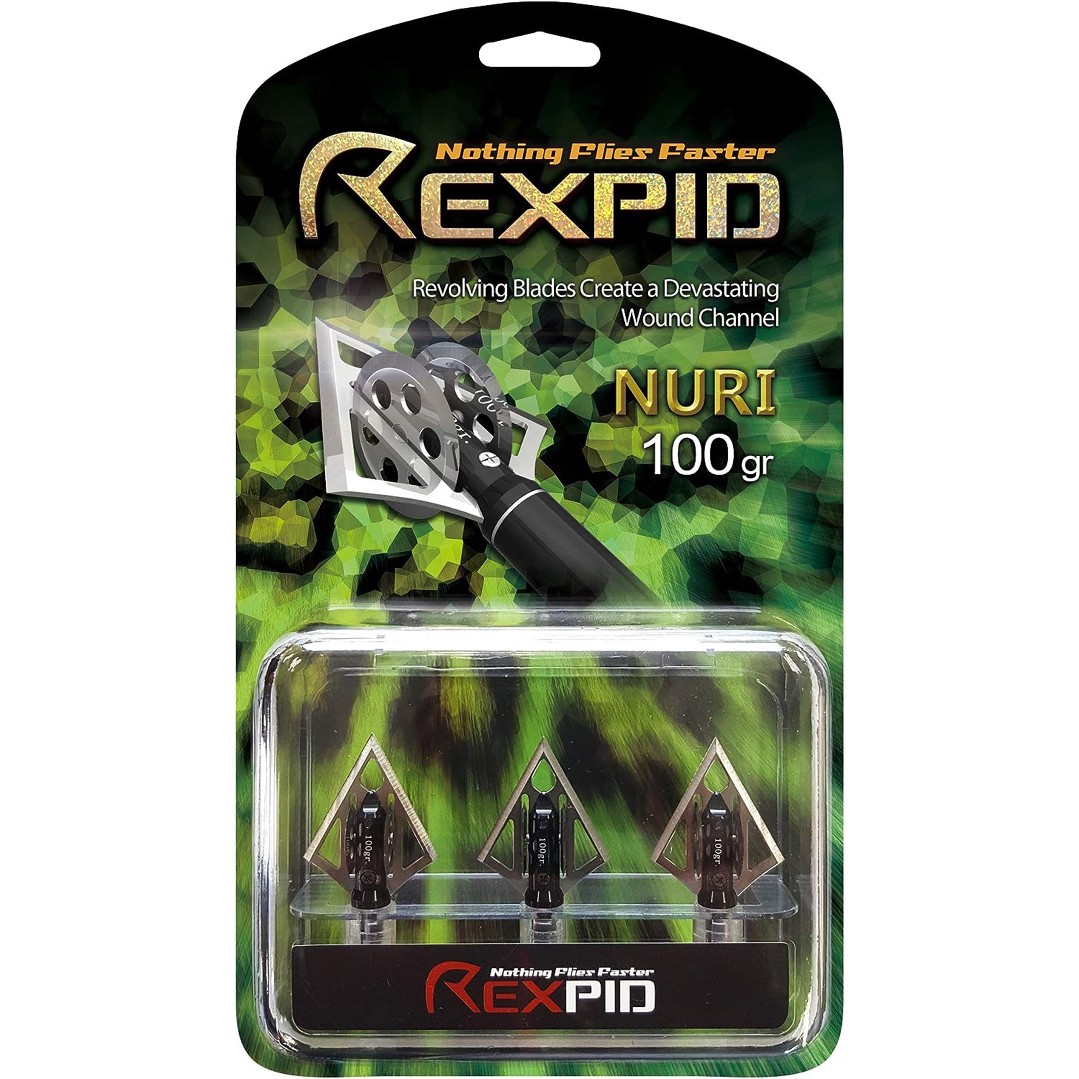 REXPID NURI | Fixed Broadheads for Crossbow Hunting - "Pizza-Cutter" Blades - Enhanced Penetration & Deeper Wound Channel