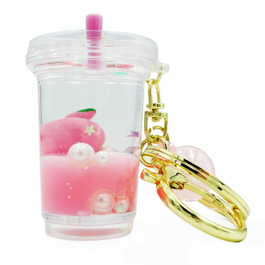 Miniature Peach Beverage Keychain / Key Ring Accessories for Luggage, Car keys, Handbags, Wallets, Airpods