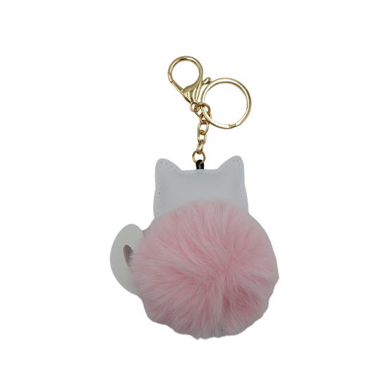 Cat with Faux Fur Fluffy Pom Pom Drop Keychain / Key Ring Accessories for Luggage, Car Keys, Handbags, Wallets, Airpods