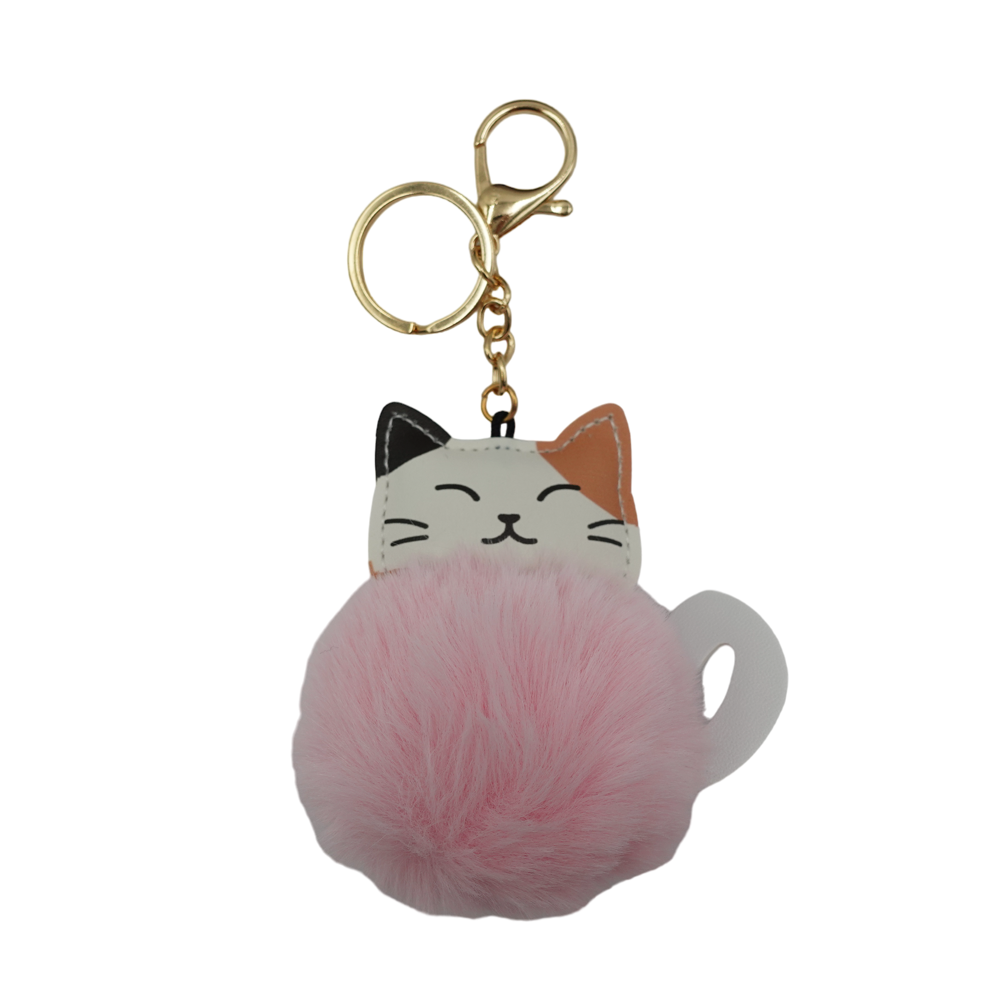 Cat with Faux Fur Fluffy Pom Pom Drop Keychain / Key Ring Accessories for Luggage, Car Keys, Handbags, Wallets, Airpods