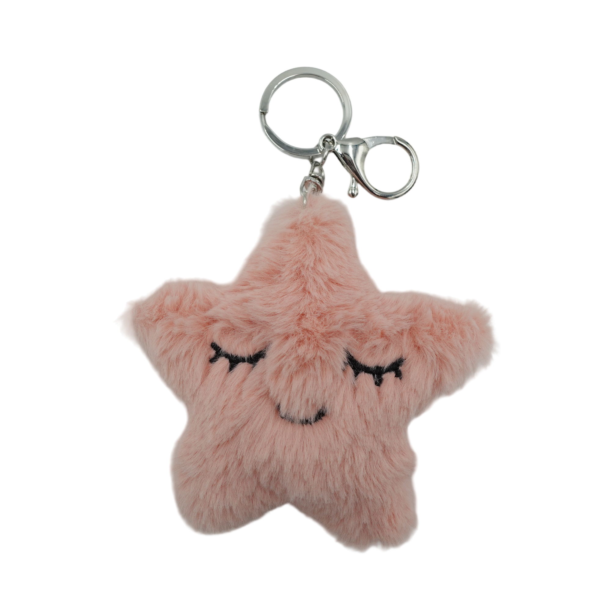 Starfish Faux Fur Fluffy Pom Pom Drop Keychain / Key Ring Accessories for Luggage, Car Keys, Handbags, Wallets, Airpods