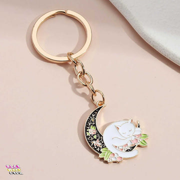 PeppermintOne Vintage Moon Cat Dreams Keychain