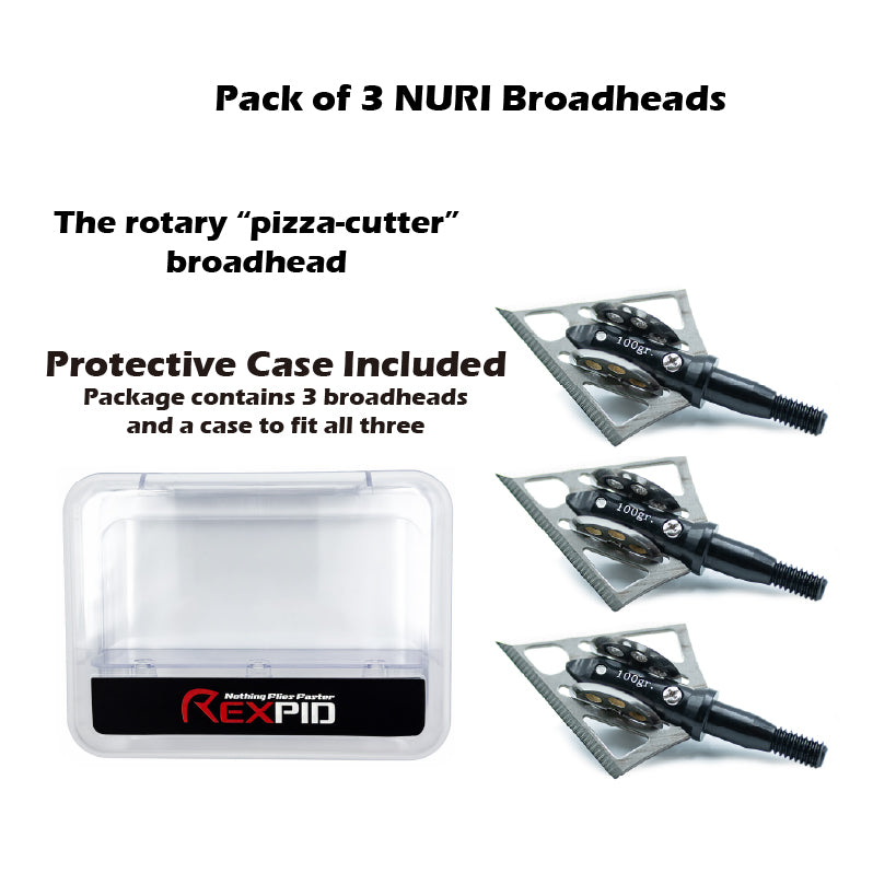 REXPID NURI | Fixed Broadheads for Crossbow Hunting - "Pizza-Cutter" Blades - Enhanced Penetration & Deeper Wound Channel