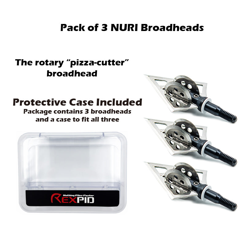 REXPID NURI | Fixed Broadheads for Crossbow Hunting - "Pizza-Cutter" Blades - Enhanced Penetration & Deeper Wound Channel