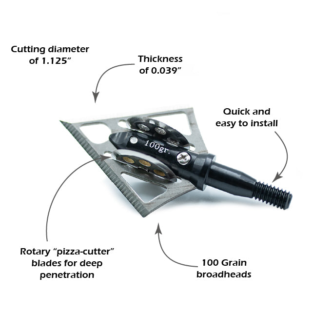 REXPID NURI | Fixed Broadheads for Crossbow Hunting - "Pizza-Cutter" Blades - Enhanced Penetration & Deeper Wound Channel