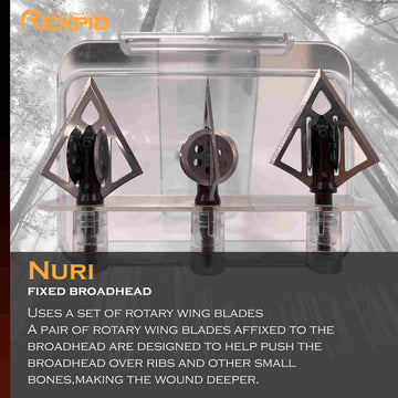 NURI - Fixed Broadheads for Crossbow Hunting - Rotary Wing Blades - Enhanced Penetration & Deeper Wound Channel