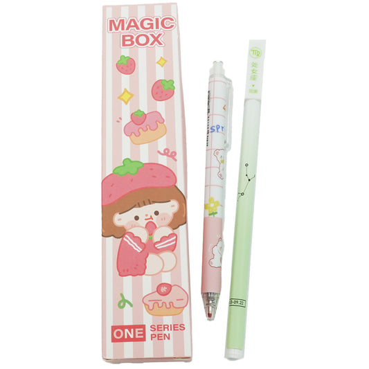 PlayWhatever Magic Box | Surprise Gel Pen Mystery Box, 2 Gel Pens, 2 Ink Refills, 1 Sticker Sheet | Cute Gel Pens | Stationery Gift Box | Kawaii Pens