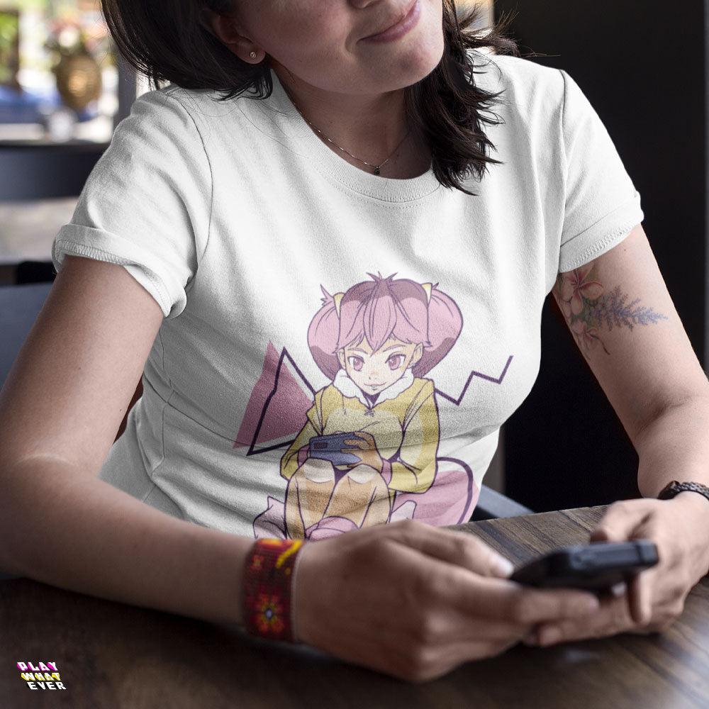 PlayWhatever Pink Anime Girl Mobile Gaming Gamer T-Shirt