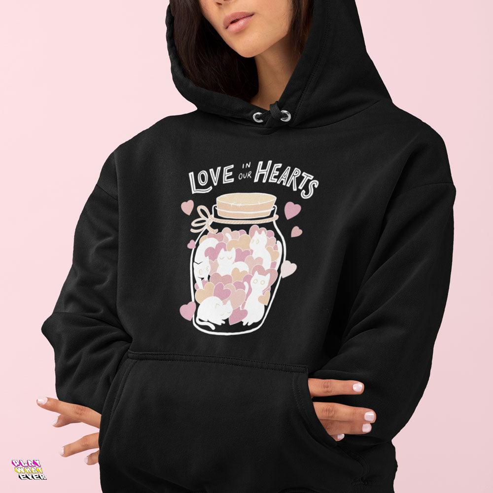 PlayWhatever Love in Our Hearts Cute Cat Jar Hoodie