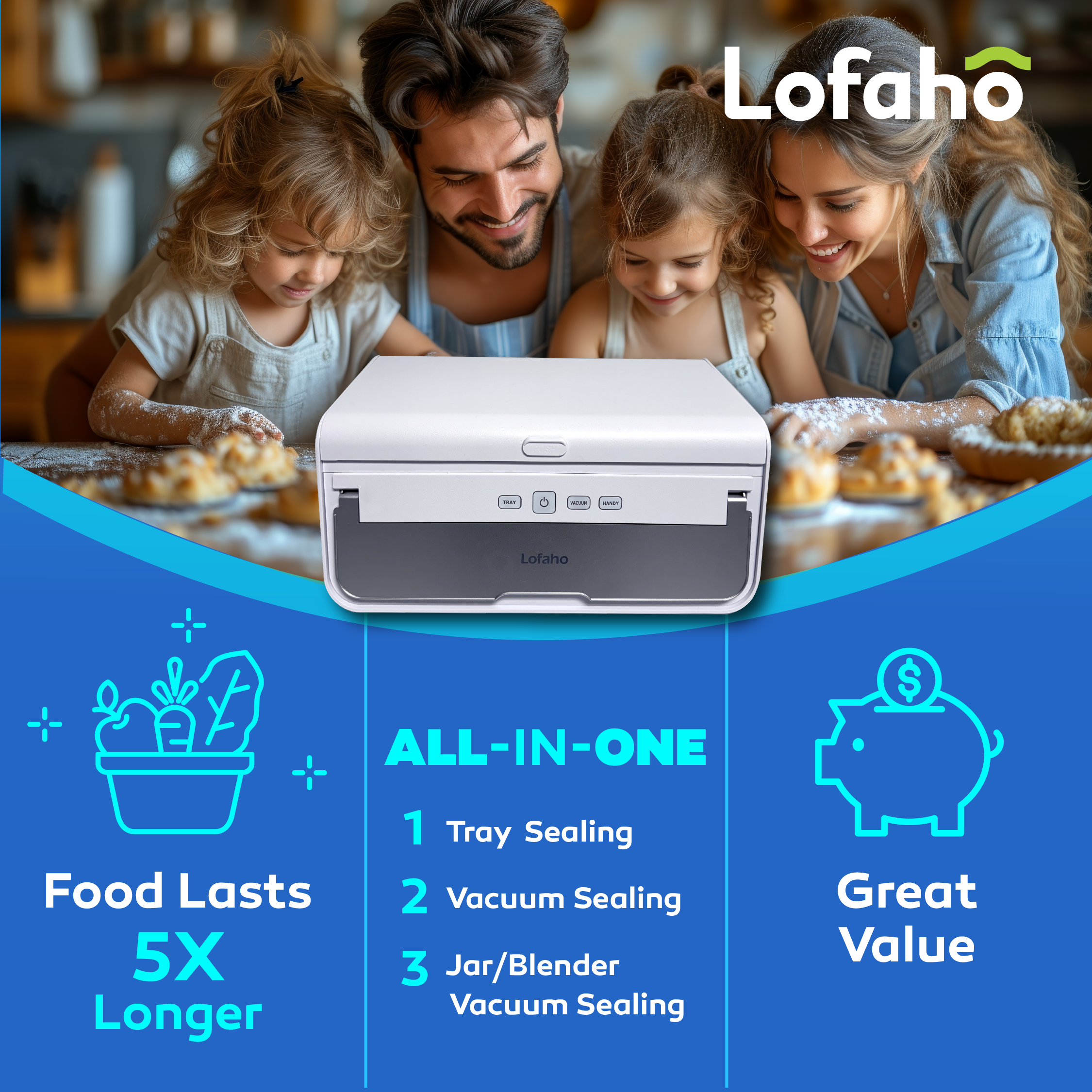 3-in-1 Vacuum Packaging Machine with Tray & Jar Sealer | Lofaho