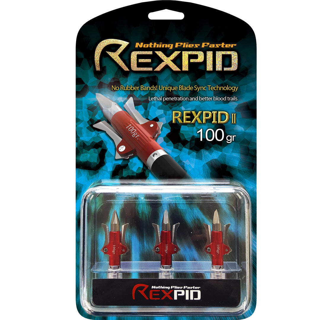 Rexpid II - 2 Blades - NO Rubber Band Required & Unique Blade Sync Technology to Open simultaneously on Impact - 1½˝ Cutting Diameter - 0.028" Blade Thickness - 100 Grain - 3 Pack