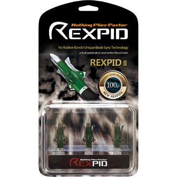 Rexpid III - 3 Blades - NO Rubber band required & Unique Blade Sync technology to open simultaneously on impact - 1⁷⁄₁₆˝ Cutting Diameter - 0.028" Blade Thickness - 100 &125 Grain - 3 Pack