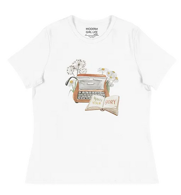 Modern Girl Life Write Your Story Typewriter T-Shirt